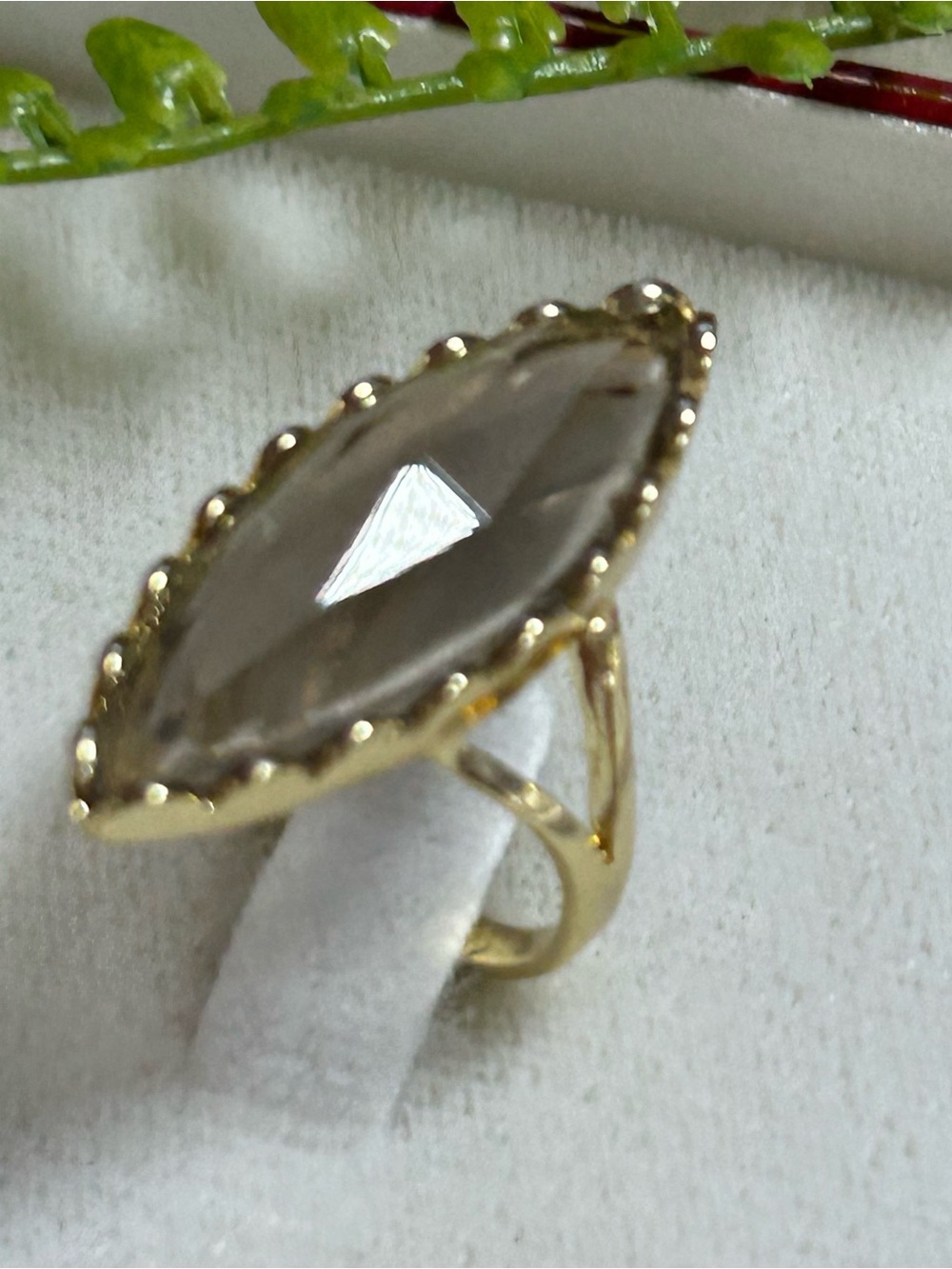 Marquise Smoky gold tone Statement Ring